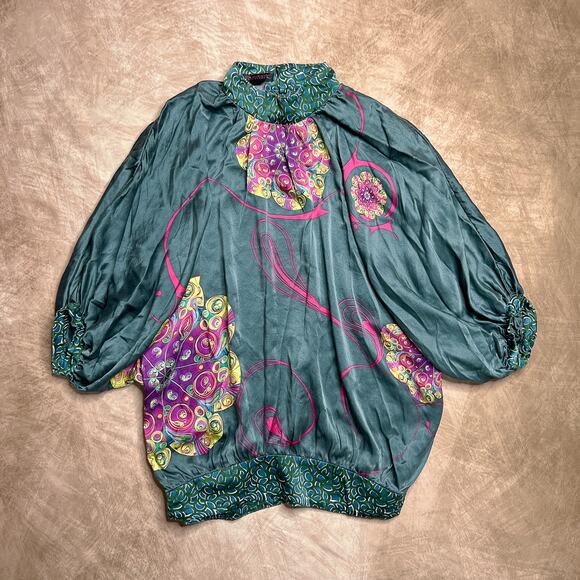 Custo Barcelona Dolman Sleeve Loose Flowy Oversized Silk Blouse Mandala Print - Picture 8 of 10